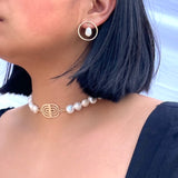Baroque Collection is Refined Retro, designed elegantly With A Modern Twist.  Beautiful Baroque Freshwater pearl jewelry displays a modern motif emblem that elevates classic pearl designs.  This pair is very playful and versatile with removable pearl charm, and can be worn multiple ways.  Each pearl displays a unique shape, no two are alike.