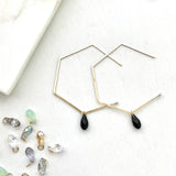 Hexagon Hoops with swarovski crystals. Geometric Hoops. Geo Hoops with crystals. Resigned our original GEO Hoops.  STYLE versatile, BE luxury.  They can be worn in 2 ways - dazzle them with your choice of Swarovski crystals or    wear them simple as plain hoops.    14K Gold Filled  Swarovski crystals  Size w/ crystal: approximately 2 3/8"  *They come with rubber backings.