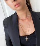 Keep your faith close wherever you go. Sideways Cross Necklace is dainty and versatile that is worn perfectly as choker or necklace.     Each cross charm is carefully handmade with 14k Gold Filled.     14K Gold Filled  Cross size: 1cm x 0.8cm (0.4" x 0.3")  Models are wearing 14" long.