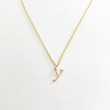 Lowercase Typewriter Font Initial y necklace. Make It Personal With One Special Letter.  Each Typewriter font initial is originally hand-forged one by one. Each letter is hammered delicately to add some sparkle and shine just like you.   14k Gold Filled