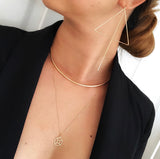 This semi choker styled necklace is classy, elegant and edgy that gives a bold impact. Gorgeous enough to catch eyes on its own but also works as perfect layering with our zodiac necklace.    14K Gold-Filled     *15" on pictures. Zodiac Necklace (19") is sold separately. 