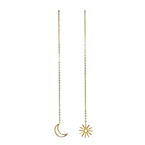 LIVE BY THE SUN, LOVE BY THE MOON. ONE CANNOT EXIST WITHOUT THE OTHER.  Make a statement with this asymmetric SUN and MOON dangle earrings that you can dress up or dress down with.   14K Gold Filled  Appx 10cm drop from top to bottom