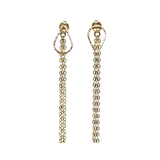 teardrop studs with long chain backings. Looking for something a little bit more than just studs?  Make a statement with these studs with long chain backing! Whether you choose to wear studs with your own regular stud backings or our classic elegant flow style, you're sure to love your look! The 2-way styles of these earrings are a must-have!      Materials: 14K Gold Filled  Size: 2 1/4"