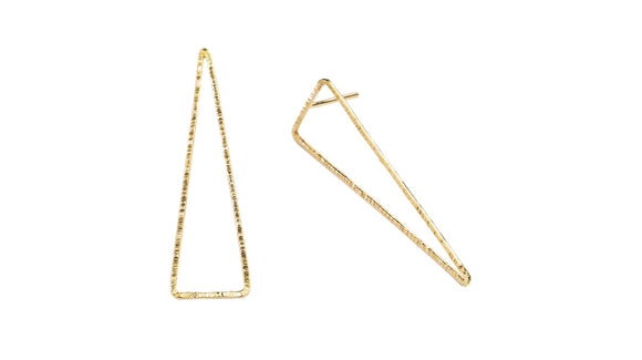 Add the newest modern look in your everyday with this asymmetrical upside down Triangle earrings.    14K Gold Filled  Length: 1 5/8