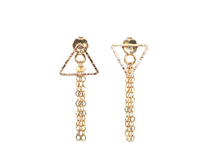 Looking for something a little bit more than just studs? Make a statement with these studs with short chain backing. Whether you choose to wear studs with your own regular stud backings or our natural elegant flow style, you're sure to love your look! The 2-way styles of these earrings are a must-have!     14K Gold Filled     Size: Approximately 1“
