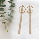 Elevate your look with these two-way style earrings - night out and get a bold statement with extra long chain backs or work mood and be simple with plain backings. Made of 14k Gold filled. Circle Hoop Stud Earrings with Extra Long Chain Backings.
