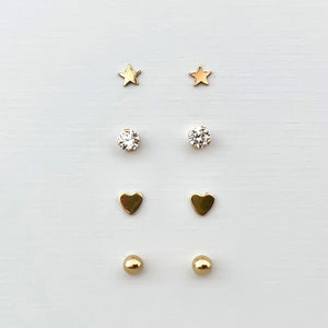 14K SOLID GOLD Assorted Set - 8 Studs (4 Pairs)